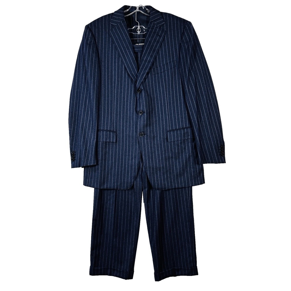 Ermenegildo Zegna Suit Mens 52R Navy Pinstripe Wool Bergdorf Goodman 2PC